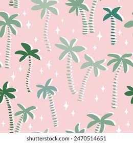 Nahtloses Muster mit Tinte Doodle Palmen. Angesagter tropischer Hintergrund. Handgezeichnete Vektorillustration. Boho, Strand, Dschungel-Bildschirmhintergrund.