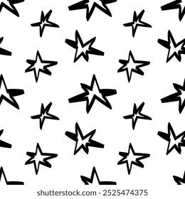 Patrón sin fisuras con estrellas de doodle de tinta. 