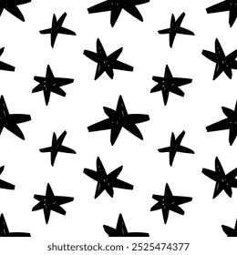 Seamless pattern with ink doodle stars. 