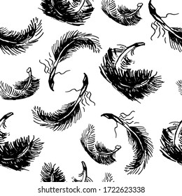 patrón impecable con la tinta florece el cisne de plumas. ilustración vectorial dibujada a mano.