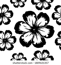 Seamless pattern ink flowers Hand drawn paint feminine background logo icon sign Natural floral design black style Fashion print clothes apparel greeting card banner online store poster flyer badge