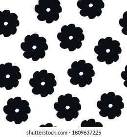 Seamless pattern ink flowers Hand drawn paint feminine background logo icon sign Natural floral design black style Fashion print clothes apparel greeting card banner online store poster flyer badge