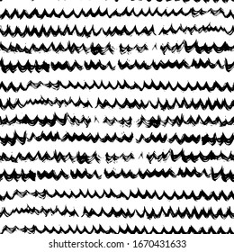 Seamless pattern with ink hand drawn waves vector. Black and white watercolor hand drawn striped seamless pattern. White background with watercolour brush line ink black vertical stripes.