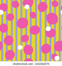 Seamless pattern with ink hand drawn circles and stripes. Abstract polka dots geometric  texture. Vector Illustration