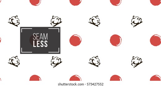 Seamless pattern with ink hand drawn brushstroke sumo and sun. Background with japanese national symbols and elements. 