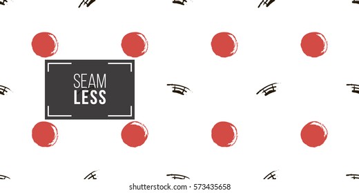Seamless pattern with ink hand drawn brushstroke sword and sun. Background with japanese national symbols and elements. 
