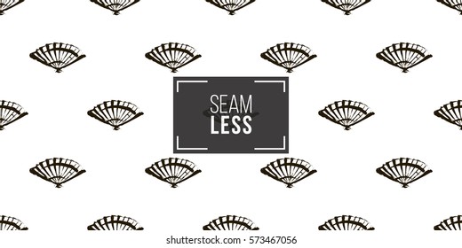 Seamless pattern with ink hand drawn brushstroke fan. Background with japanese national symbols and elements. 