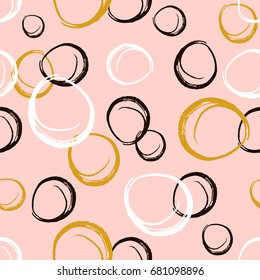Seamless pattern with ink hand drawn circles. Abstract black and white texture. Vector Illustration