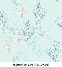 Seamless pattern of ink hand-drawn branches, leaves and berries.