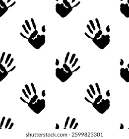 Seamless pattern of ink handprints on white background. Design background for wallpaper, textile, prints and fabric.
