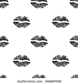 Seamless pattern with ink lips. Abstract hand drawn background. 