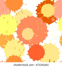 Seamless pattern with ink and paint spots, vector splattered background, yellow and orange color