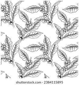 seamless pattern of ink sketch drawing coffee flora for fabric fashion, art poster, decorative, wall paper, post card, brochure, menu, banner, packaging, label, background,   