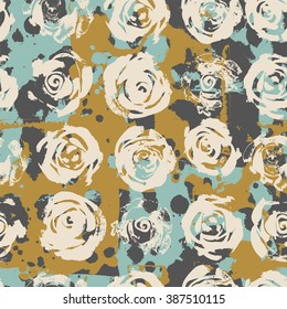 Seamless pattern of ink splatter and rose.