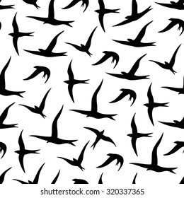 Seamless pattern with ink swallows. Abstract hand drawn background. Stylish modern print. Cute background for website, texture, fabric, invitation, save the date cards. Monochrome scandinavian style.