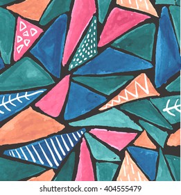 Seamless pattern with ink triangles. Hand drawn brush painting. Vector trendy illustration.
