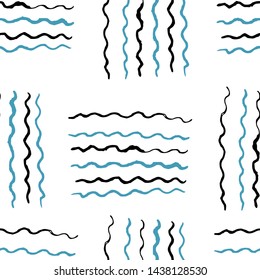 seamless pattern, ink,wavy line ,blue,vector, elegant