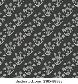 Seamless pattern with Inky cap or tipplers bane (Coprinopsis atramentaria), edible mushroom. Vector illustration