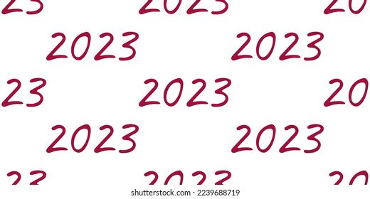 Seamless pattern Inscription 2023 coloring page. Doodle, lineart element. Vector Illustration. Elements for cover, web, printing, design illustrations in the style of outline