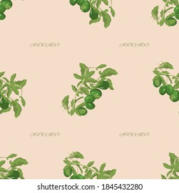 Seamless pattern with the inscription "Avocado". For textiles or packaging. Vector.
