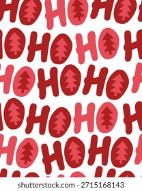 Patrón sin fisuras con la inscripción "HO HO." Grandes letras rojas sobre un fondo blanco. Navidades y diseño del Nuevo año