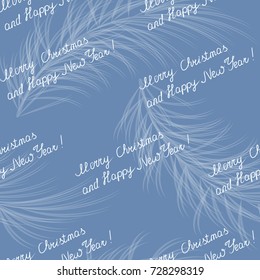 Seamless pattern with an inscription Merry Christmas and happy new year on blue background