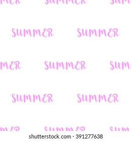 Seamless pattern with inscription SUMMER. The two colors of bright pink inscription on a white background.