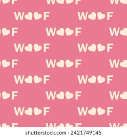 Seamless pattern of inscriptions Woof on a pink background