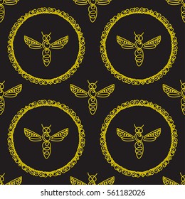 Seamless pattern with insect. Bee texture for corporate identity, packaging luxury brand product, eco-cosmetic, soap, medical product and honey. Style thin line. Decor for smartphone surface design