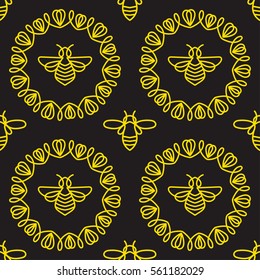 Seamless pattern with insect. Bee texture for corporate identity, packaging luxury brand product, eco-cosmetic, soap, medical product and honey. Style thin line. Decor for smartphone surface design