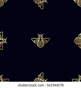 Seamless pattern with insect. Bee texture for corporate identity, packaging luxury brand product, eco-cosmetic, soap, medical product and honey. Style thin line. Decor for smartphone surface design