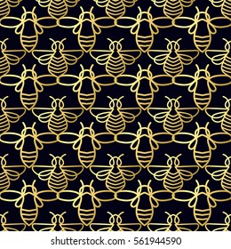 Seamless pattern with insect. Bee texture for corporate identity, packaging luxury brand product, eco-cosmetic, soap, medical product and honey. Style thin line. Decor for smartphone surface design