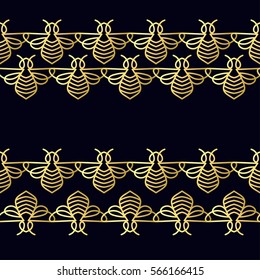 Seamless pattern with insect. Bee texture for corporate identity, packaging luxury brand product, eco-cosmetic, soap, medical product and honey. Style thin line. Decor for smartphone surface design