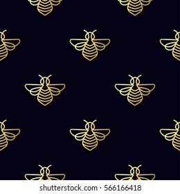 Seamless pattern with insect. Bee texture for corporate identity, packaging luxury brand product, eco-cosmetic, soap, medical product and honey. Style thin line. Decor for smartphone surface design