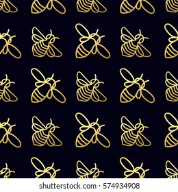 Seamless pattern with insect. Bee texture for corporate identity, packaging luxury brand product, eco-cosmetic, soap, medical product and honey. Style thin line. Decor for smartphone surface design