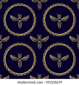 Seamless pattern with insect. Bee texture for corporate identity, packaging luxury brand product, eco-cosmetic, soap, medical product and honey. Style thin line. Decor for smartphone surface design