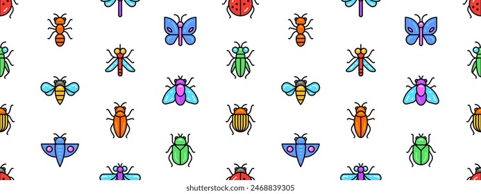 Seamless pattern with Insect icons. Linear style. Modern vector illustration