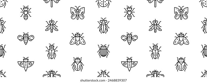 Seamless pattern with Insect icons. Linear style. Modern vector illustration