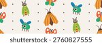 Seamless pattern insect with moth beetle and bug cute. Seamless pattern for fabric wrapping paper and kids textile design.
