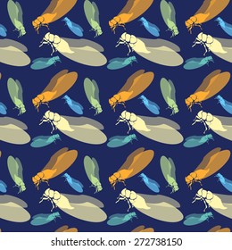 Seamless pattern with insects. Cicada repeated vector pattern. Spring and summer theme.