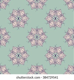 Seamless pattern with insects in circle. Psychedelic vector background