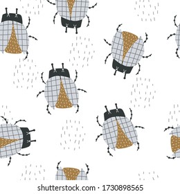 seamless pattern with insects, decor elements. summer colorful vector for kids, flat style. Baby design for fabric, textile, print, wrapper.