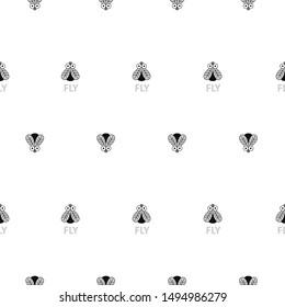Seamless Pattern With Insects. Pattern With Flies and The Word Fly. Vector Black and white Fly pattern.