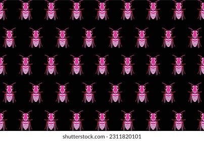 Seamless pattern with insects on a black background. Vector illustration.