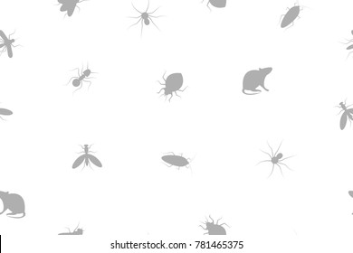 Seamless pattern insects and rodents pests. Background for service of pest control. Web banner with cockroaches, rats, spiders, ants, bed bugs, mosquitoes, mosquitoes. Vector illustration