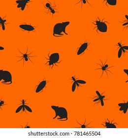 Seamless pattern insects and rodents pests. Color background for service of pest control. Web banner with cockroaches, rats, spiders, ants, bed bugs, mosquitoes, mosquitoes. Vector illustration