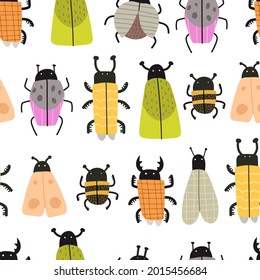 seamless pattern with insects. summer colorful vector for kids, flat style. Baby design for fabric, textile, print, wrapper.
