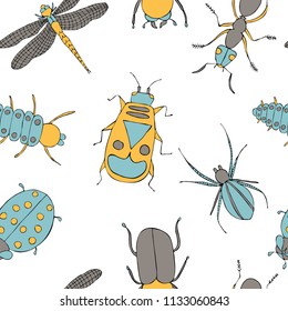 Seamless pattern with insects. Vector hand-drawn illustration for different backgrounds