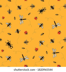 Seamless pattern with Insects. Vector  illustration for cover, fabric, wrapping paper, children's clothing