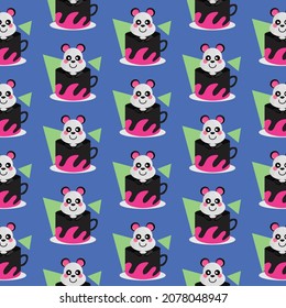 Seamless pattern inside cup animal panda design